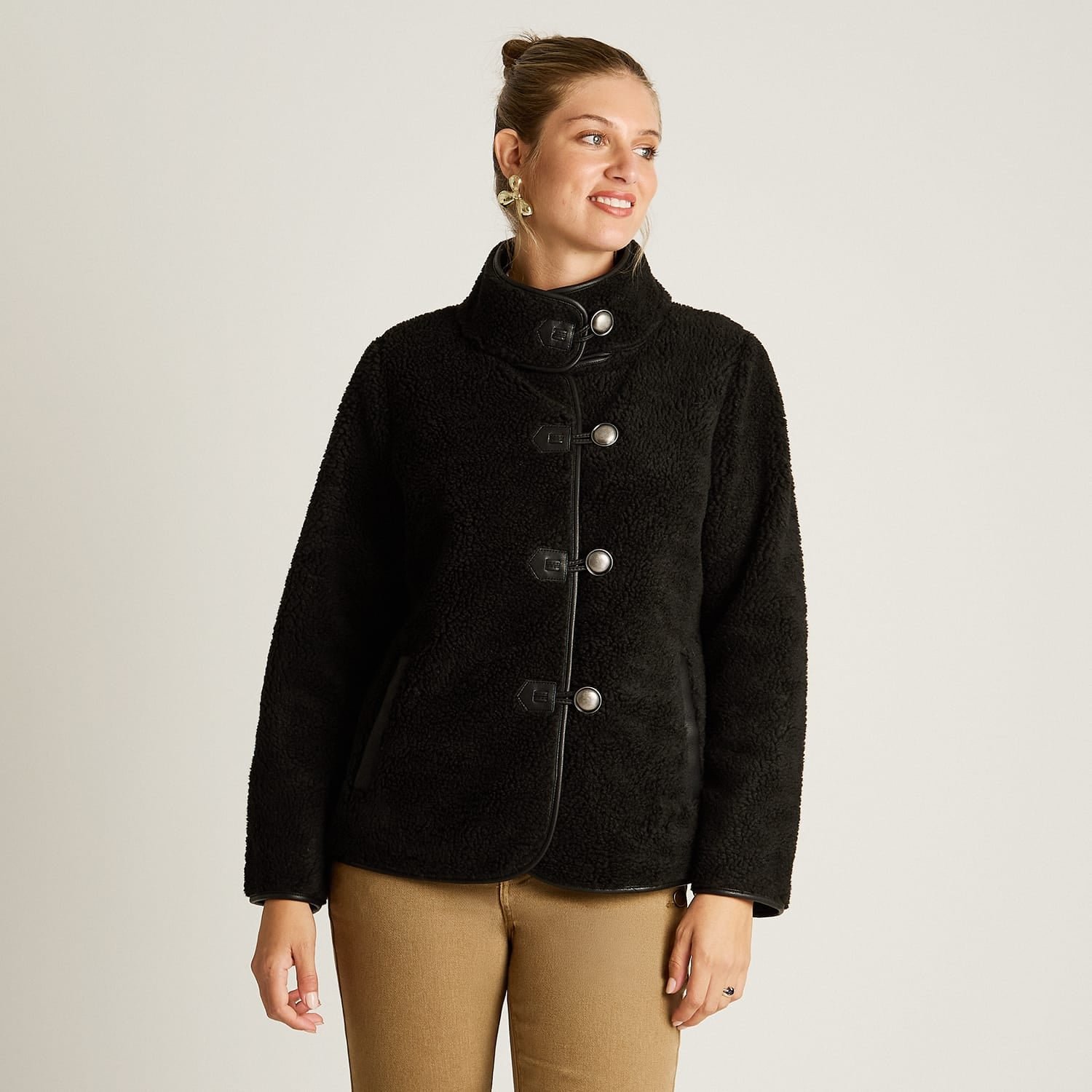 Chaqueta Negro Manga Larga Elasticidad Nula Con Forro Calce Normal Tela Bonded